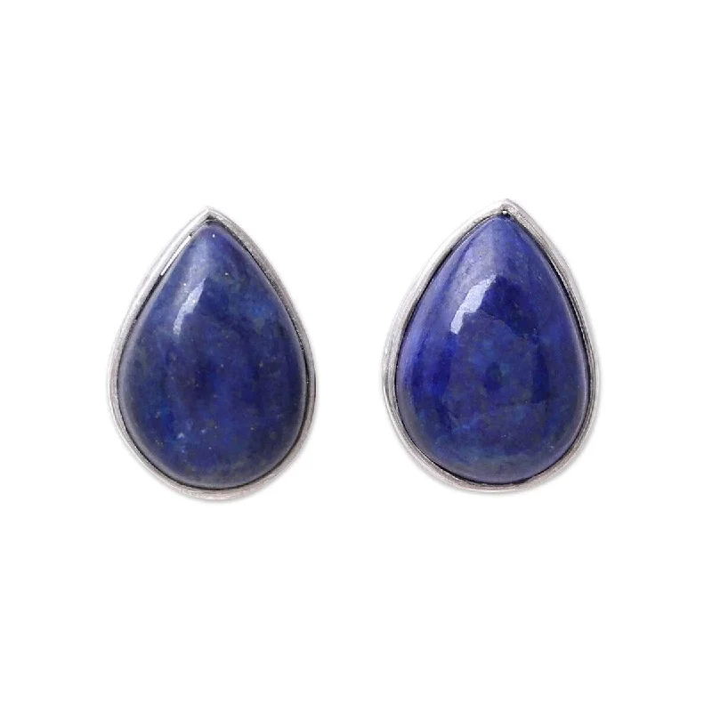 Scythian gold earrings-NOVICA Mystic Tears, Lapis lazuli button earrings - 0.6*0.4