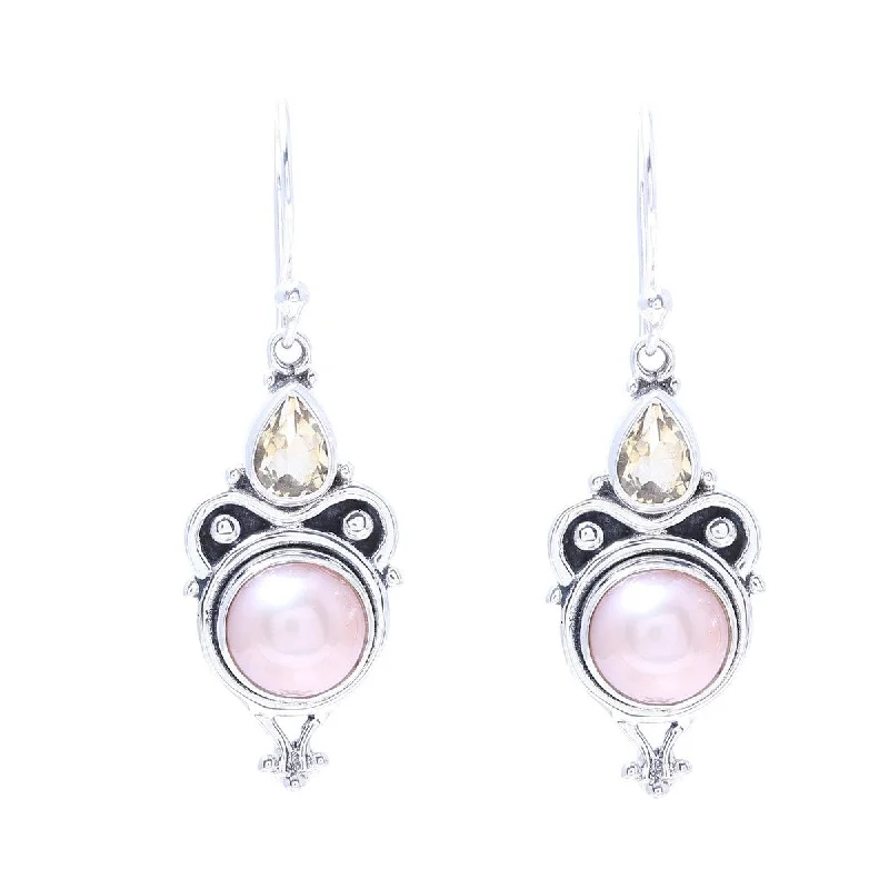 Briolette sapphire earrings-NOVICA Pink Moon Sparkle, Cultured pearl and citrine dangle earrings - 1.7*0.5