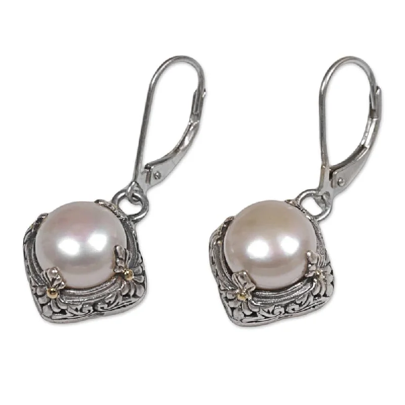 Cedar nut earrings-NOVICA Sterling Silver Gold Overlay 'White Altar' Pearl Earrings - 1.3*0.6