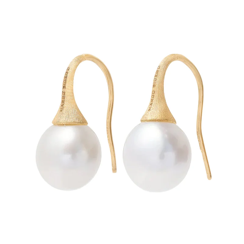 Daisy bloom earrings-White Freshwater Pearl Drop Earrings