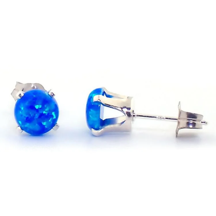 Bark splinter earrings-Oceans: 1.3ct 6mm Pacific Blue Opal Crown Set Stud Earrings 925 Silver