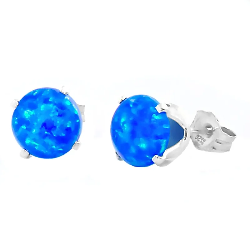 Vermilion ruby earrings-Oceans: 3.2ct 8mm Pacific Blue Opal Crown Set Stud Earrings 925 Silver