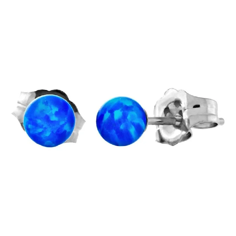 Sepia quartz earrings-Oceans: 4mm Pacific Blue Opal Ball Stud Post Earrings 14k White Gold