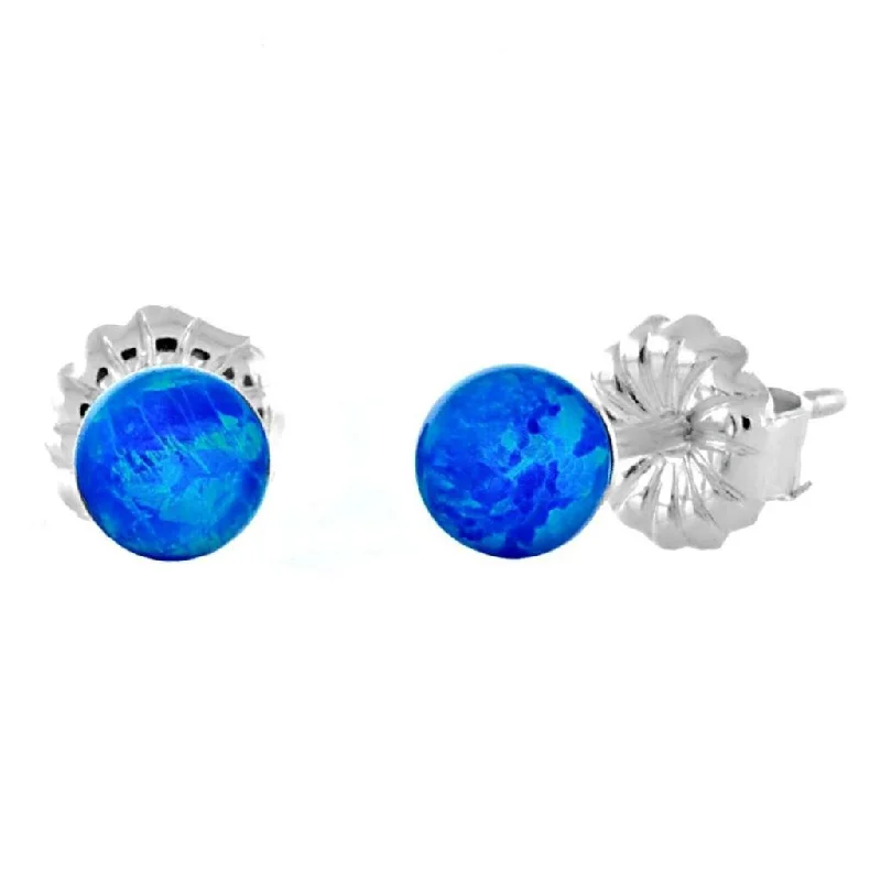 Outer gem earrings-Oceans: 4mm Pacific Blue Opal Ball Stud Post Earrings 925 Silver