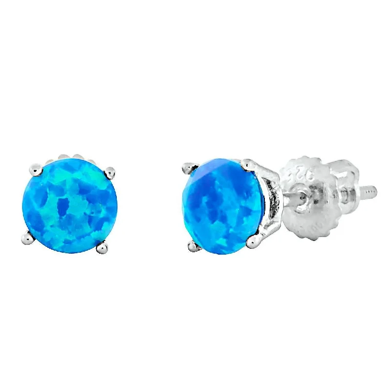 Apex gem earrings-Oceans: 6mm Diamond Cut Faceted Pacific Blue Opal Screw Back Earrings