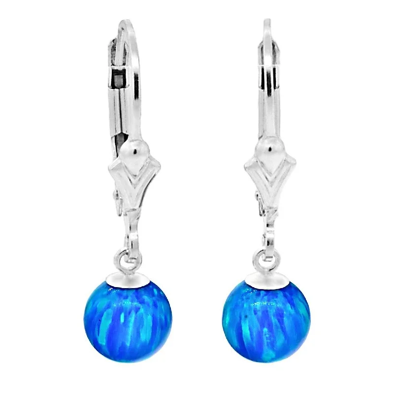 Vintage cut earrings-Oceans: 6mm Pacific Blue Opal Ball Drop Leverback Earrings 925 Silver