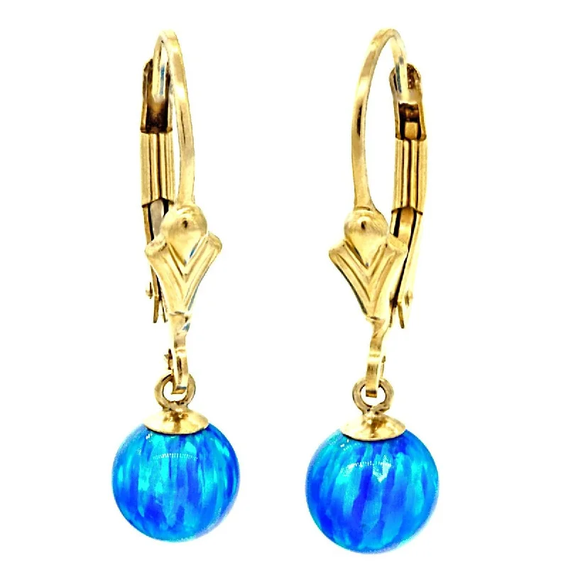 Layered stack earrings-Oceans: 6mm Pacific Blue Opal Ball Leverback Earrings 14-20 Gold Filled