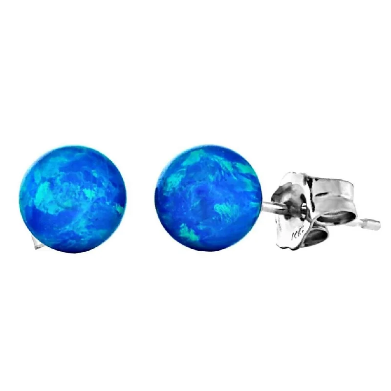 Daisy bloom earrings-Oceans: 6mm Pacific Blue Opal Ball Stud Post Earrings 14k White Gold