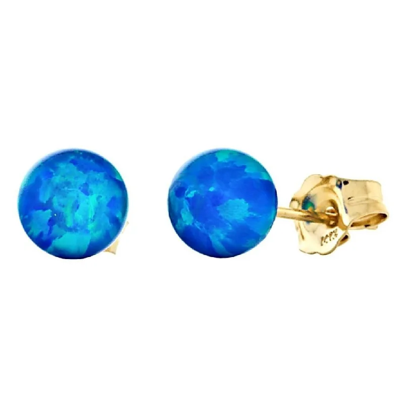 Quartz fleck earrings-Oceans: 6mm Pacific Blue Opal Ball Stud Post Earrings 14k Yellow Gold