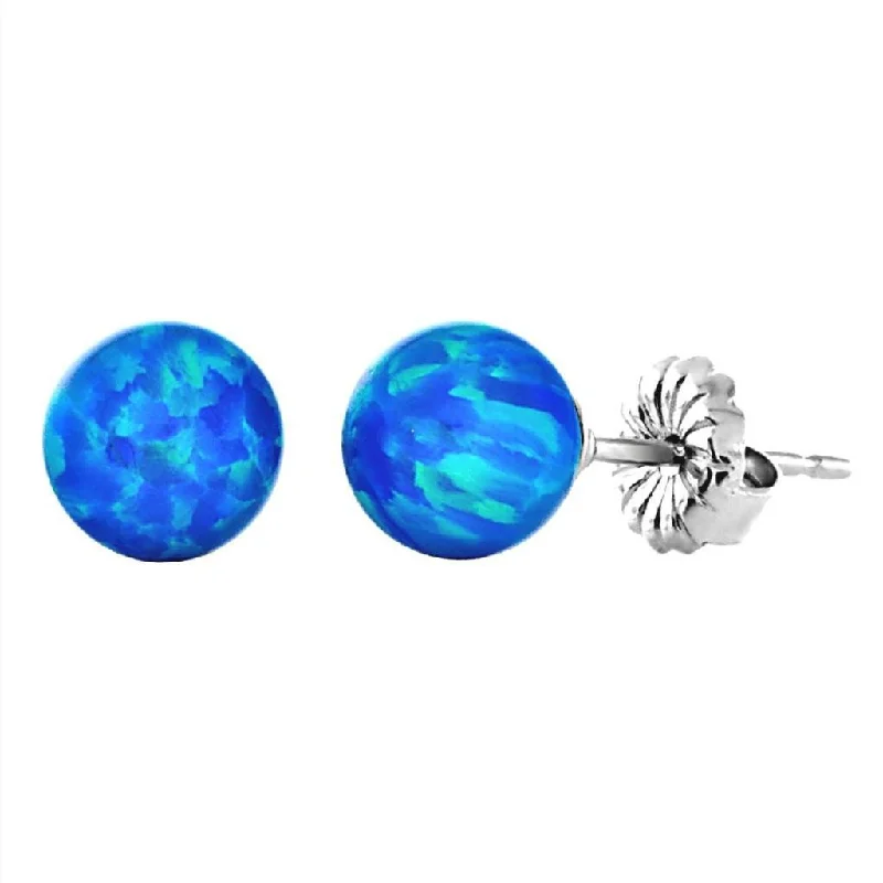 Ocean ridge earrings-Oceans: 6mm Pacific Blue Opal Ball Stud Post Earrings 925 Silver