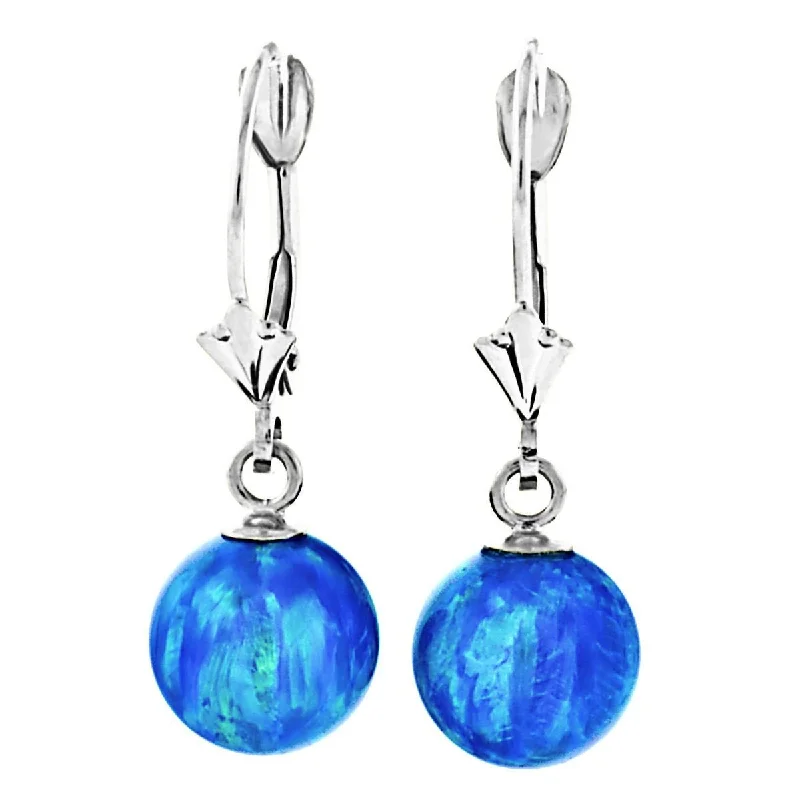 Grid mesh earrings-Oceans: 8mm Pacific Blue Opal Ball Drop Leverback Earrings 925 Silver