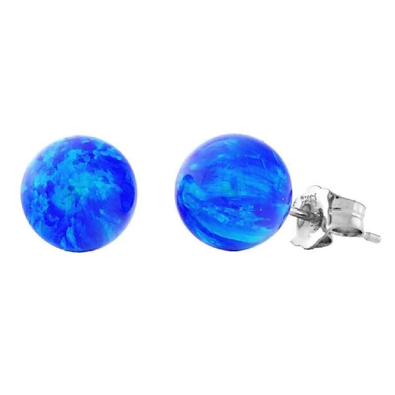 Pegged design earrings-Oceans: 8mm Pacific Blue Opal Ball Stud Post Earrings 14k White Gold