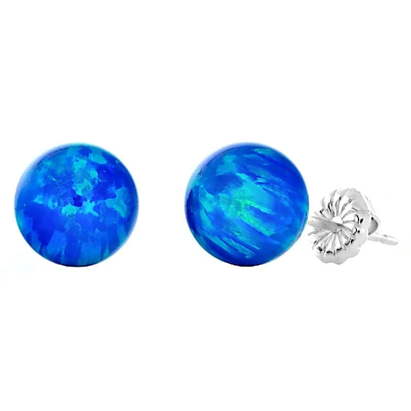 Faint shade earrings-Oceans: 8mm Pacific Blue Opal Ball Stud Post Earrings 925 Silver