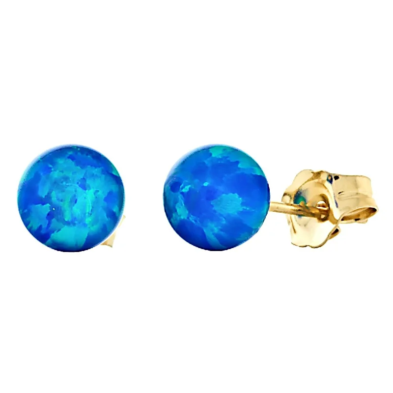 Maple grain earrings-Oceans: Pacific Blue Created Australian Opal Ball Stud Post Earrings 14-20 Gold Filled