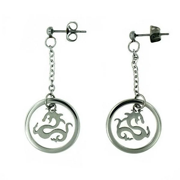 Narrow bezel earrings-Oleta: 40mm Contemporary Dragon Dangle Drop Earrings 316 Steel