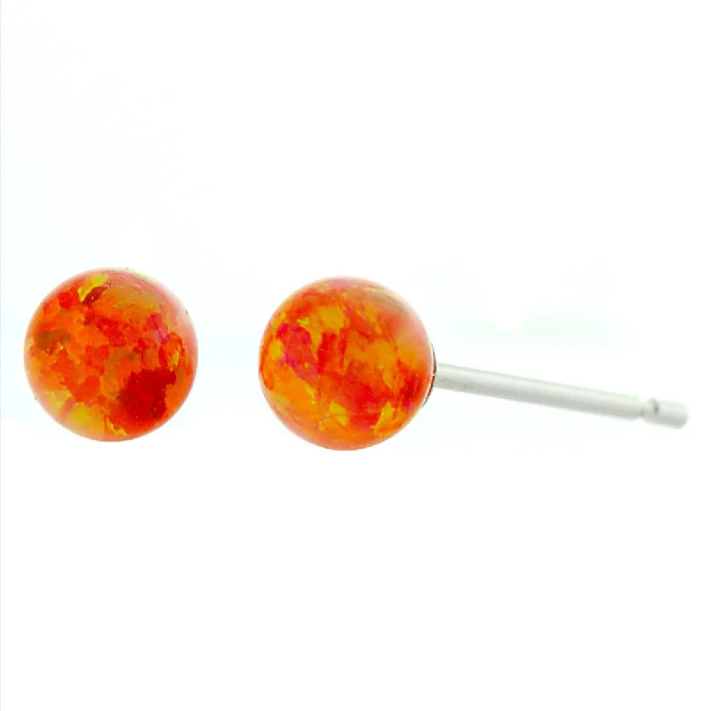 Outer gem earrings-Orlena: 4mm Mexican Fire Opal Ball Stud Earrings 14k White Gold