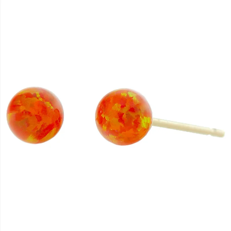 Apex gem earrings-Orlena: 4mm Mexican Fire Opal Ball Stud Earrings 14k Yellow Gold