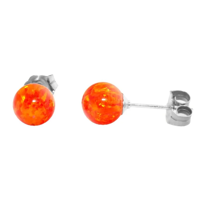 Vintage cut earrings-Orlena: 6mm Mexican Fire Opal Ball Stud Earrings 14k White Gold