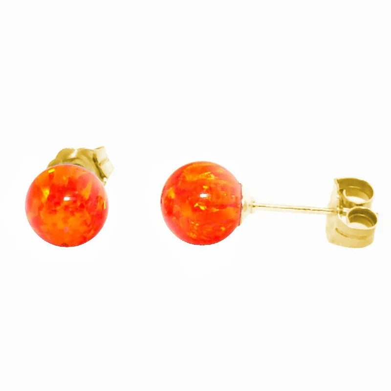 Layered stack earrings-Orlena: 6mm Mexican Fire Opal Ball Stud Earrings 14k Yellow Gold