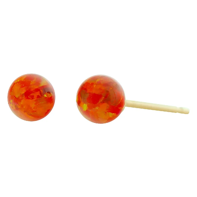 Lunar shine earrings-Orlena: Mexican Fire Created Australian Opal Ball Stud Earrings 14-20 Gold Filled