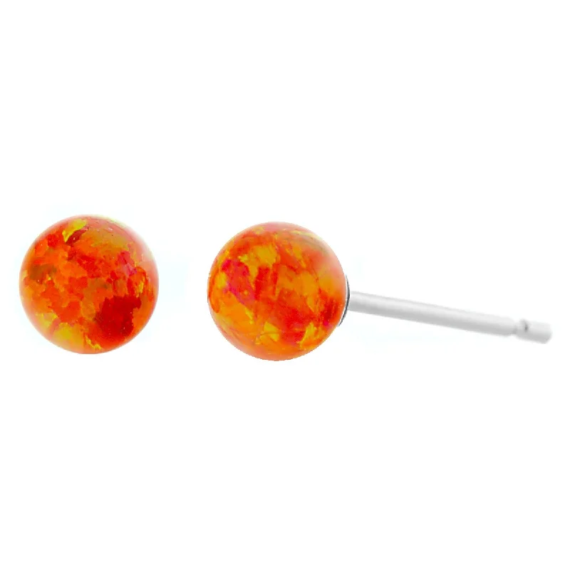 Onyx tip earrings-Orlena: Mexican Fire Created Australian Opal Ball Stud Earrings 14k White Gold