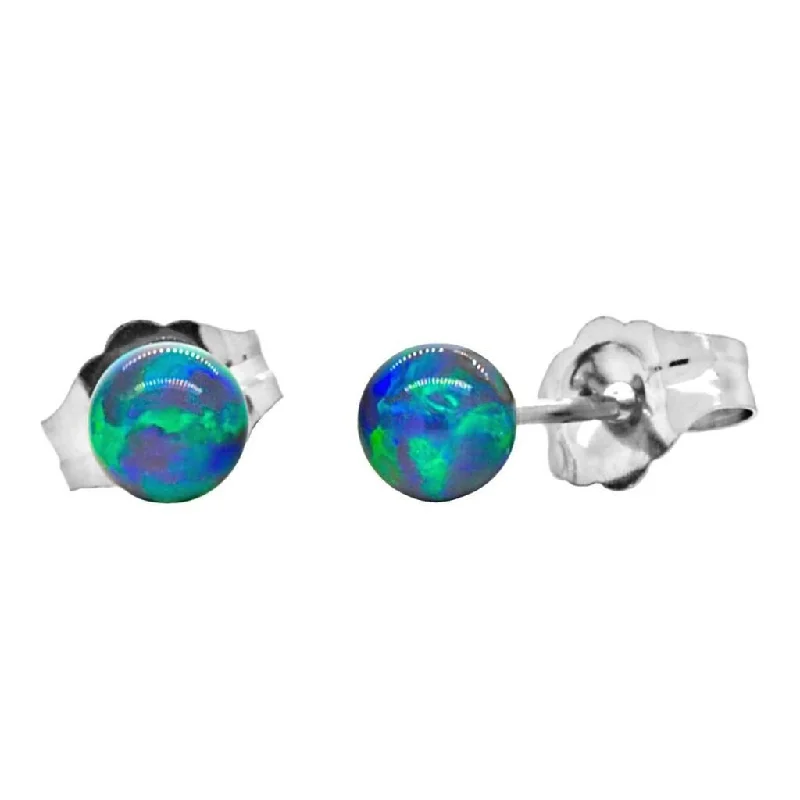 Notched edge earrings-Perrin: 4mm Blue-Green Peacock Opal Ball Stud Earrings 14K White Gold