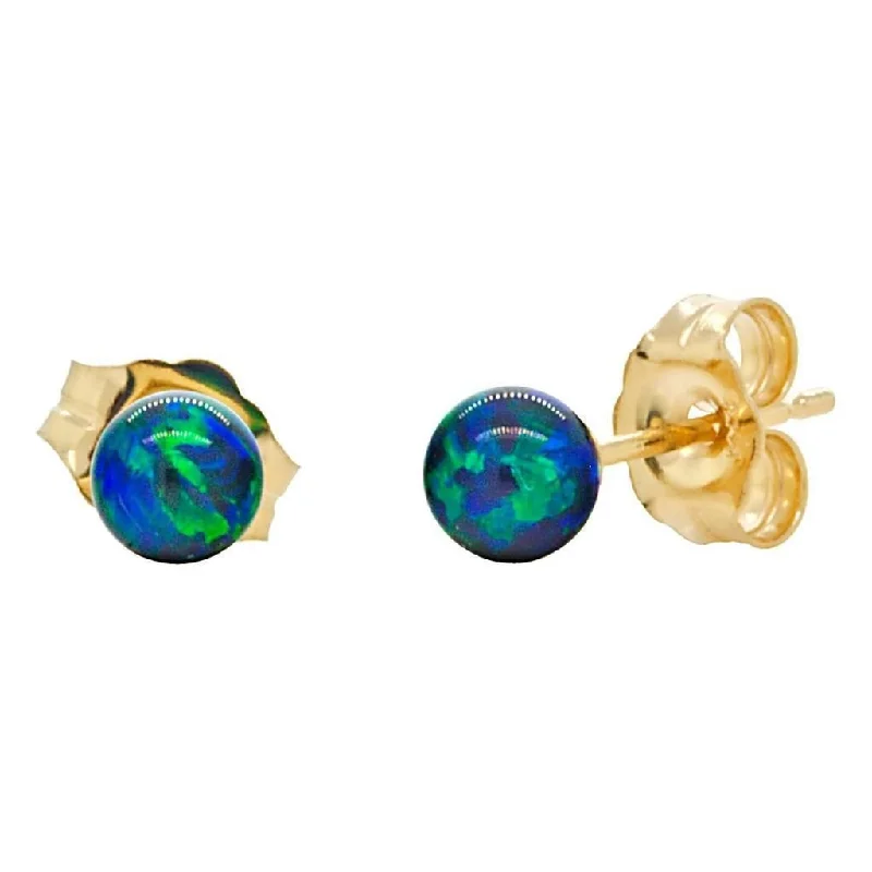 Glossy gem earrings-Perrin: 4mm Blue-Green Peacock Opal Ball Stud Earrings 14K Yellow Gold