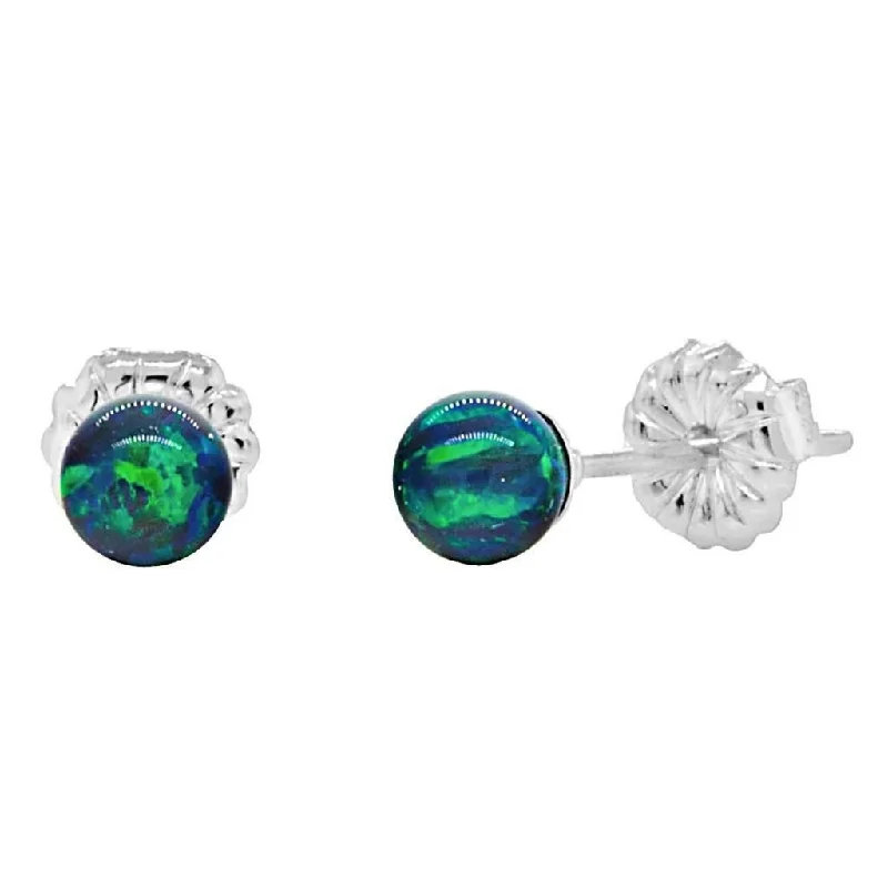 Pegged design earrings-Perrin: 4mm Blue-Green Peacock Opal Ball Stud Earrings 925 Silver