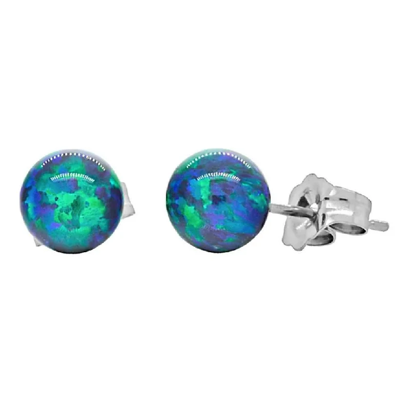 Frayed edge earrings-Perrin: 6mm Blue-Green Peacock Opal Ball Stud Earrings 14K White Gold