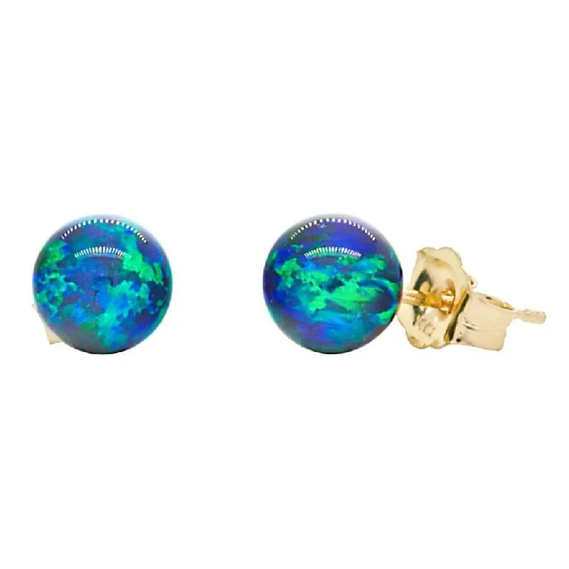 Clumped gem earrings-Perrin: 6mm Blue-Green Peacock Opal Ball Stud Earrings 14K Yellow Gold