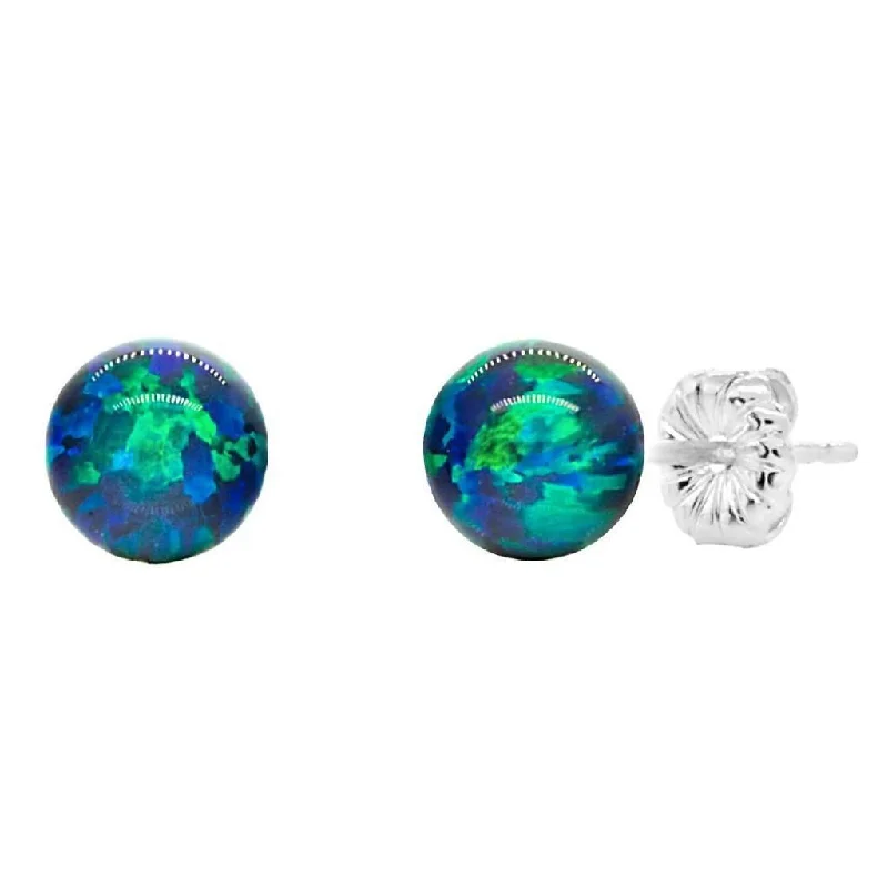 Textured ridge earrings-Perrin: 6mm Blue-Green Peacock Opal Ball Stud Earrings 925 Silver