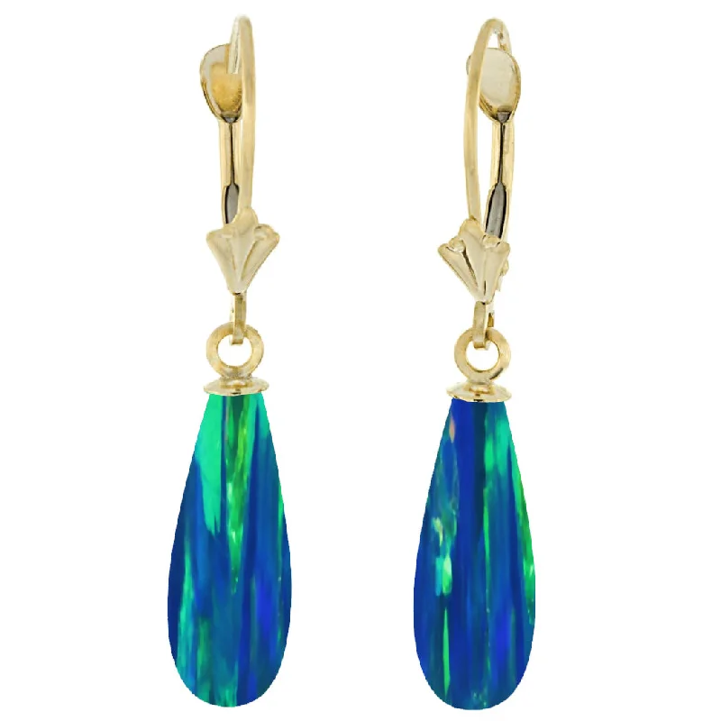 Maple grain earrings-Perrin: Blue-Green Peacock Created Australian Opal Teardrop Drop 14-20 GF Leverback Earrings