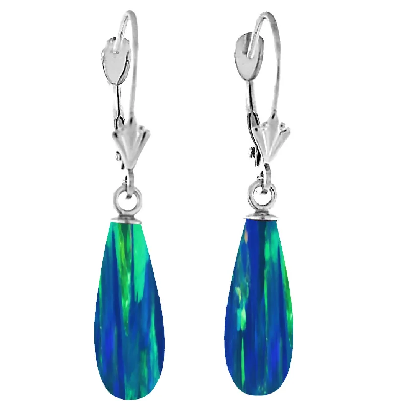 Wool braid earrings-Perrin: Blue-Green Peacock Created Australian Opal Teardrop Drop 14K WG Leverback Earrings