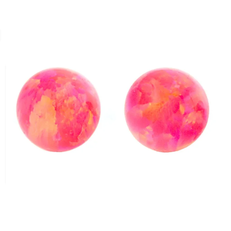 Briolette sapphire earrings-Pia: 10mm Hot Pink Opal Ball Stud Earrings 14K White Gold