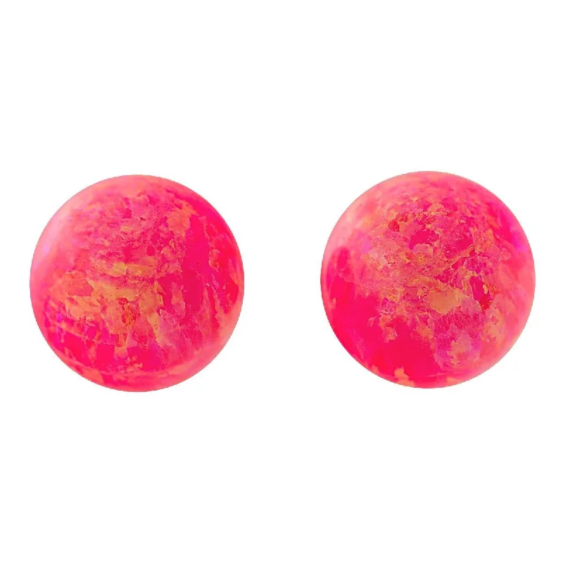 Oval opal earrings-Pia: 10mm Hot Pink Opal Ball Stud Earrings 14K Yellow Gold