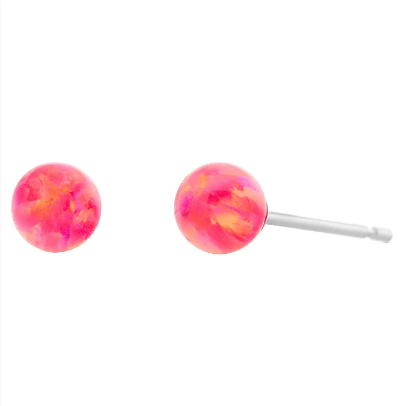 Eighteen-stone earrings-Pia: 4mm Hot Pink Opal Ball Stud Earrings 14K White Gold