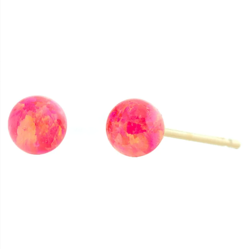 Etched bar earrings-Pia: 4mm Hot Pink Opal Ball Stud Earrings 14K Yellow Gold