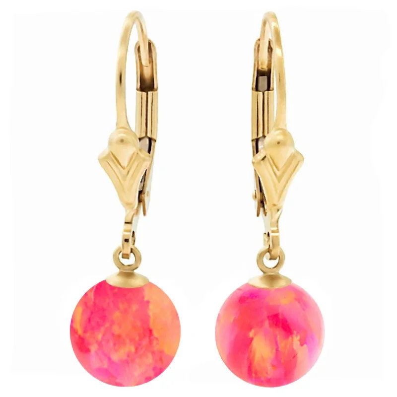 Apex gem earrings-Pia: Hot Pink Created Australian Opal Ball Drop Leverback Earrings 14-20 Gold Filled