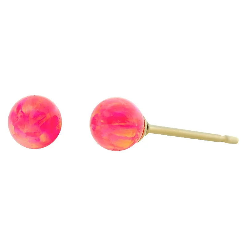 Pine sprig earrings-Pia: Hot Pink Created Australian Opal Ball Stud Earrings 14-20 Gold Filled