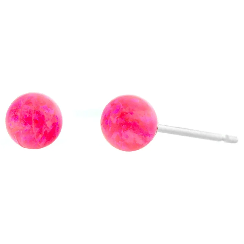 Grid mesh earrings-Pim: 4mm Mimosa Pink Opal Ball Stud Earrings 14K White Gold