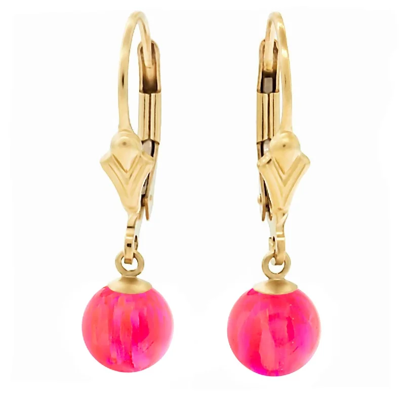 Bark splinter earrings-Pim: Mimosa Pink Created Australian Opal Ball Drop Leverback Earrings 14-20 Gold Filled