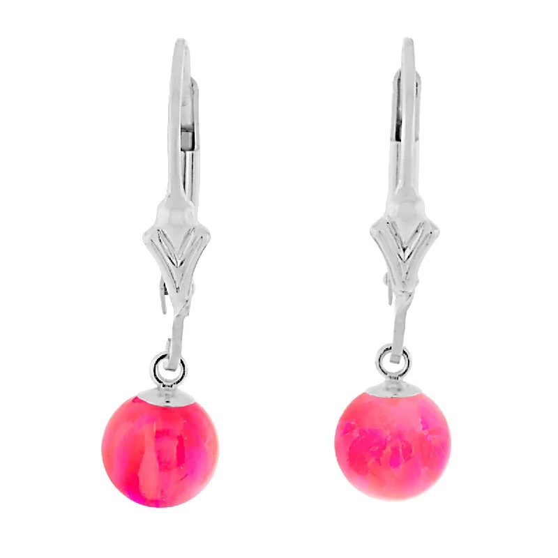 Clumped gem earrings-Pim: Mimosa Pink Created Australian Opal Ball Drop Leverback Earrings 925 Sterling Silver