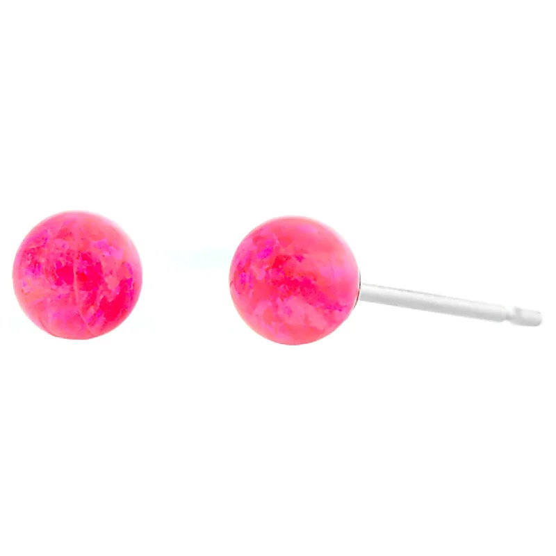 Ragged edge earrings-Pim: Mimosa Pink Created Australian Opal Ball Stud Earrings 14K White Gold