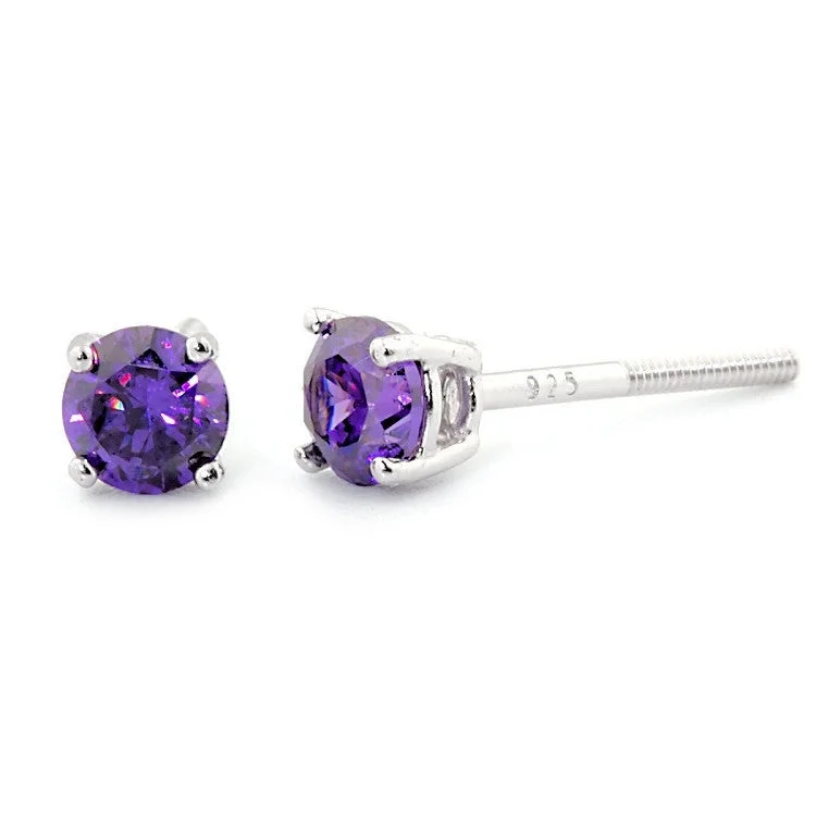 Soft check earrings-Pisces: 4mm 0.50ct Amethyst Ice CZ Screw Back Earrings 925 Silver