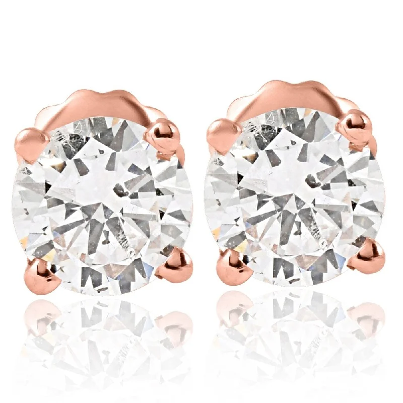 Tiered stone earrings-Pompeii3 14k Rose Gold 1 ct TDW Diamond Studs - White