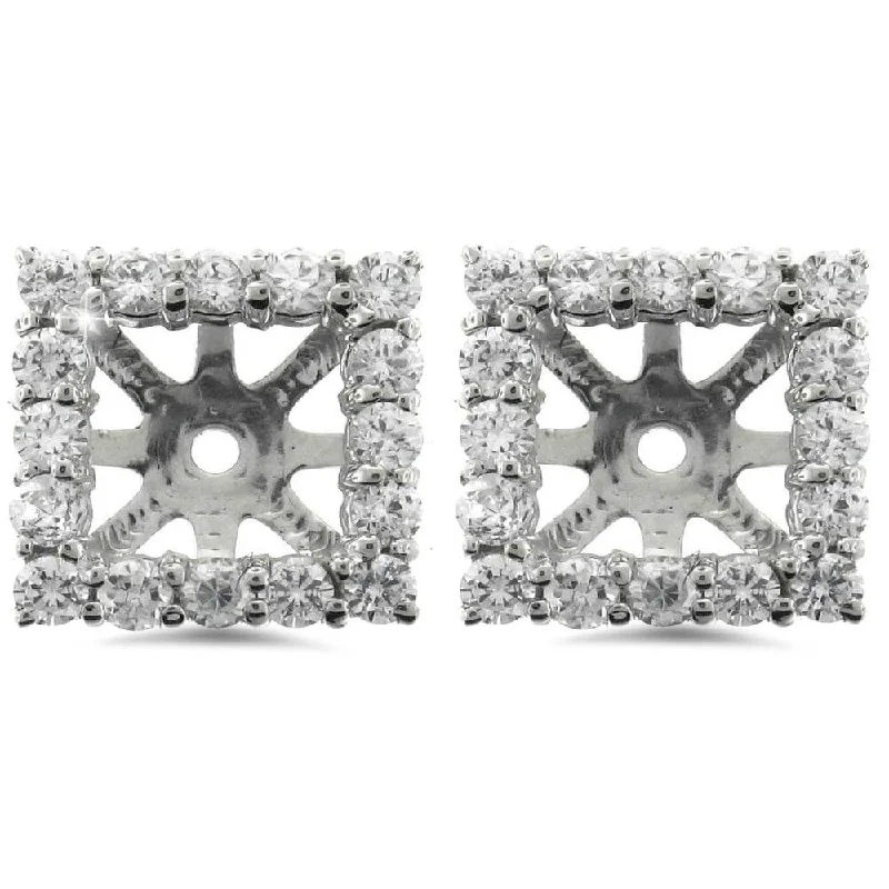 Oceanite jasper earrings-Pompeii3 14k White Gold 1 1/4 Ct TDW Diamond Stud Square Earring Jackets for Princess Cut Stones