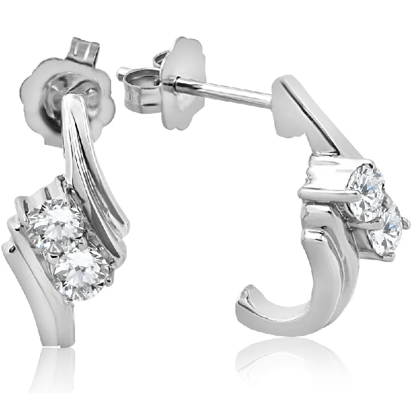 Faint shade earrings-Pompeii3 14k White Gold 1/3 ct TDW Two Stone Diamond Studs Womens Earrings