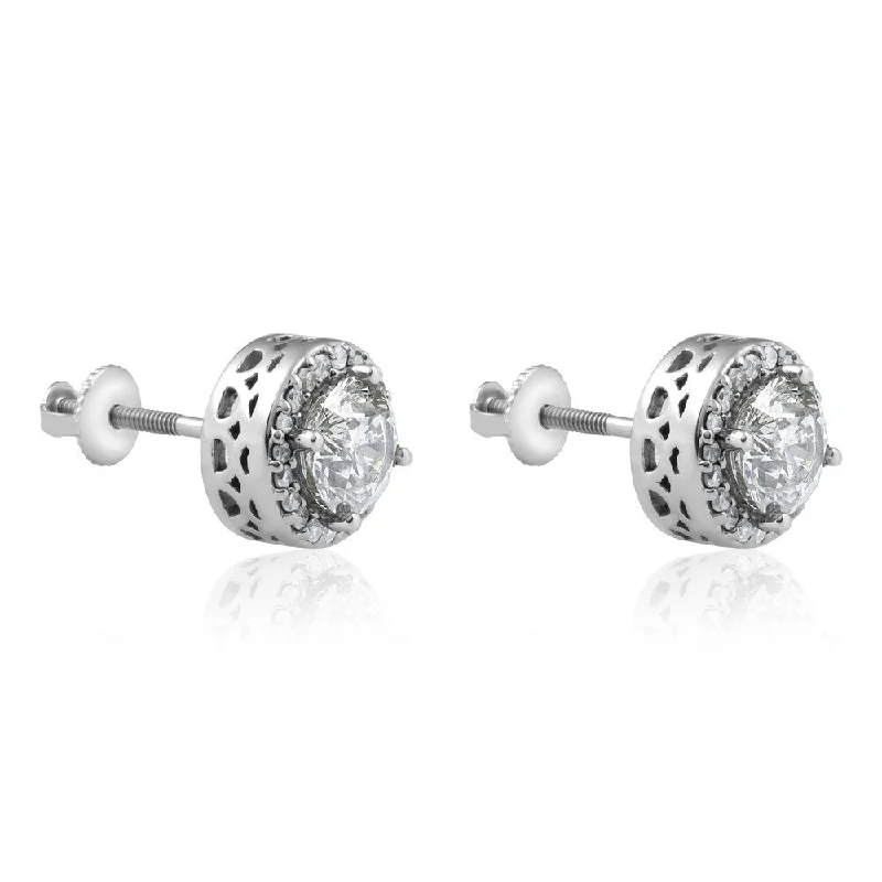 Lunar shine earrings-Pompeii3 14k White Gold 2 1/4 ct TDW Halo Diamond Clarity Enhanced Vintage Screw Back Studs