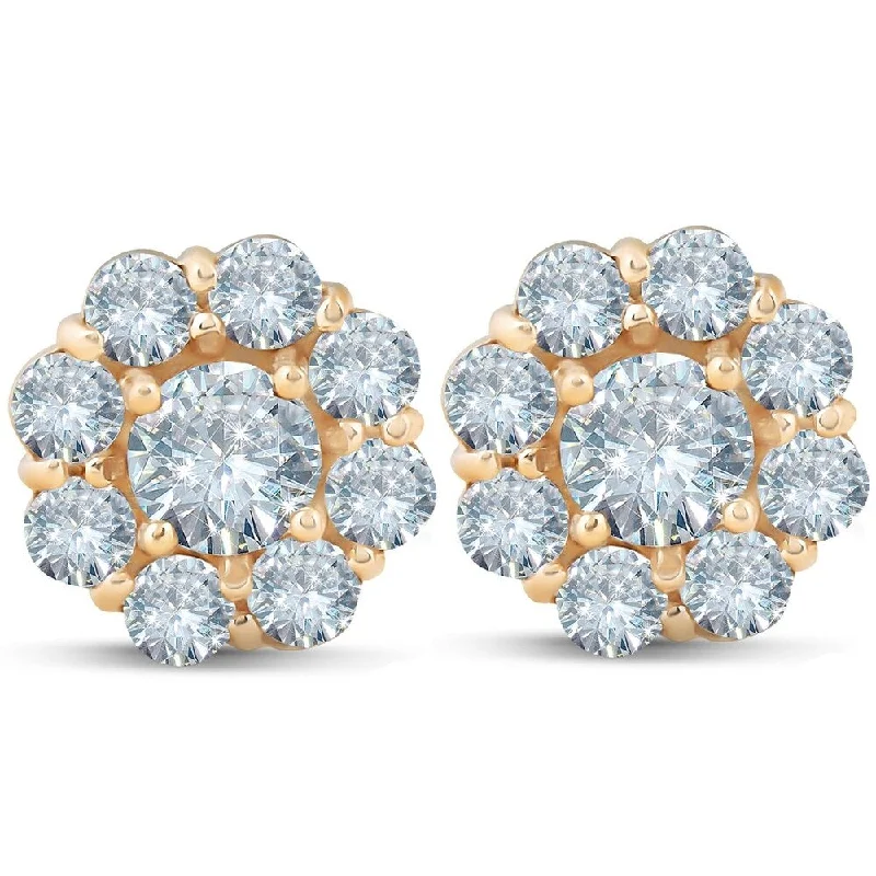 Plaid weave earrings-Pompeii3 14k Yellow Gold 1 1/2 Ct TDW Diamond Halo Studs