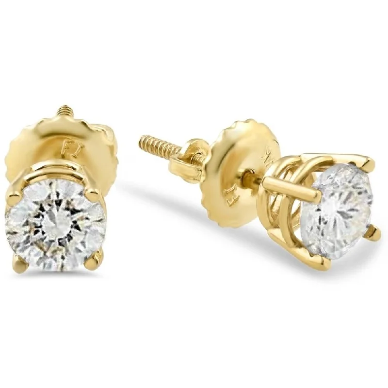 Tiered stone earrings-Pompeii3 14k Yellow Gold 1/2 Ct TDW Round Diamond Studs Screw Back